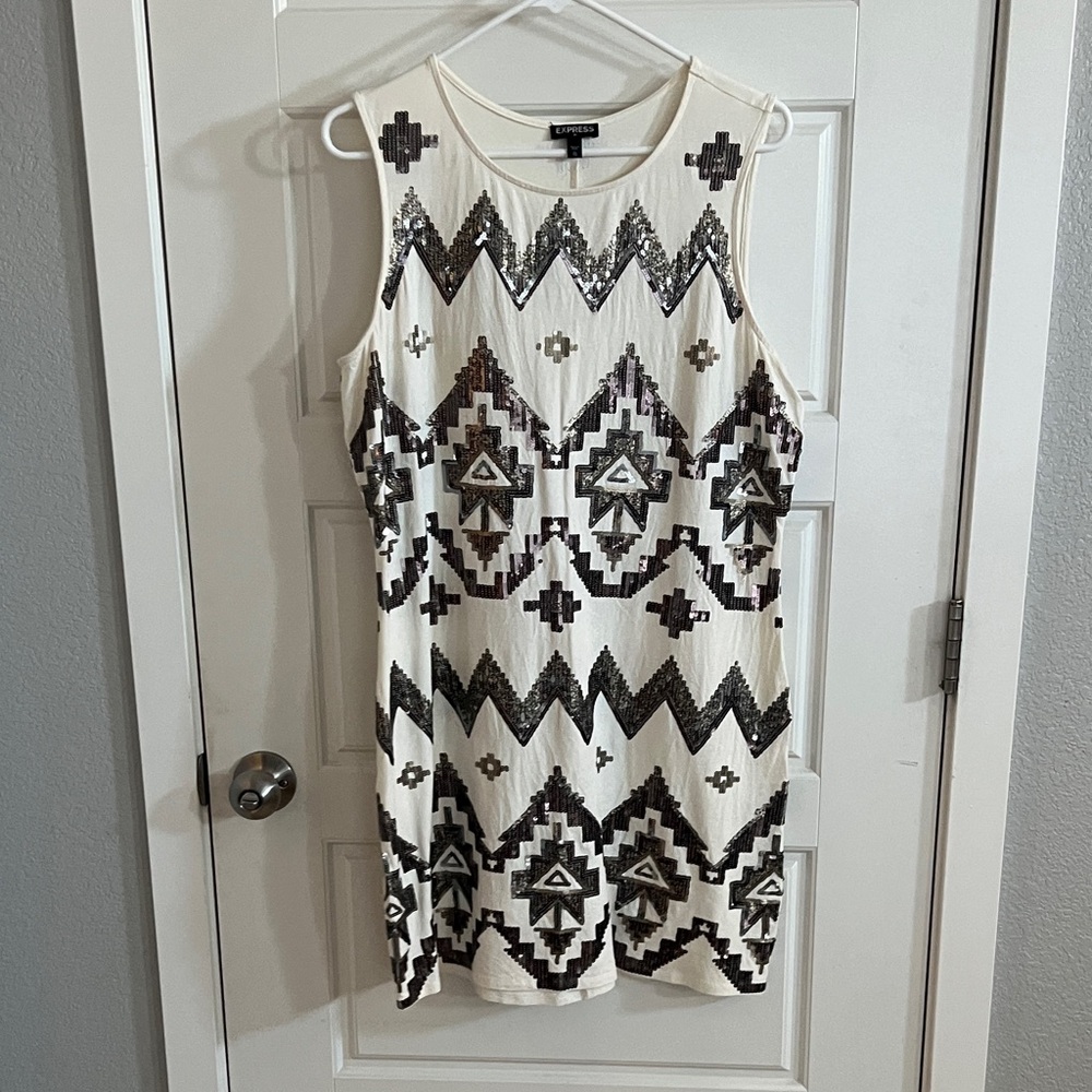 Express Black and White Sequin Mini Dress